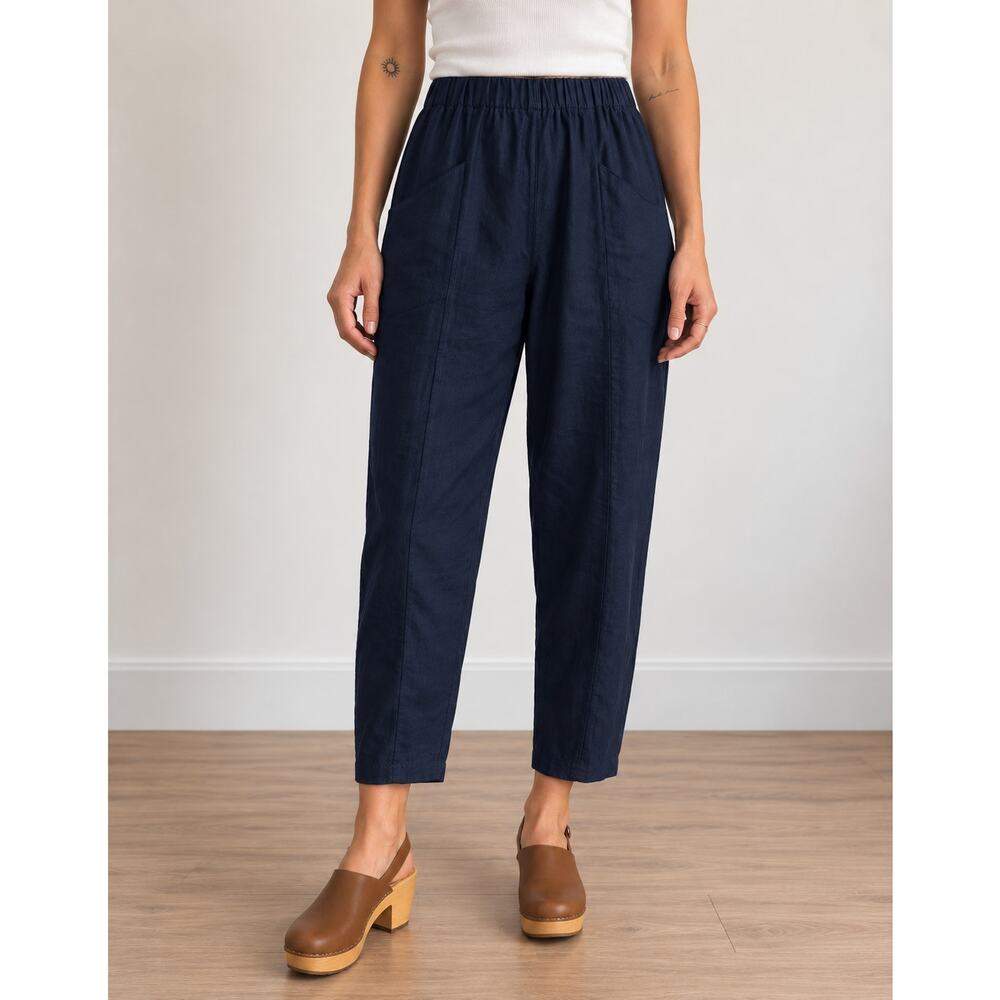 Quince 100% European Linen Tapered Ankle Pants Navy Size Large Minimalist Prep